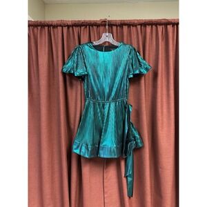 Milly Lumi Pleated Green Metallic Mini Dress size 0